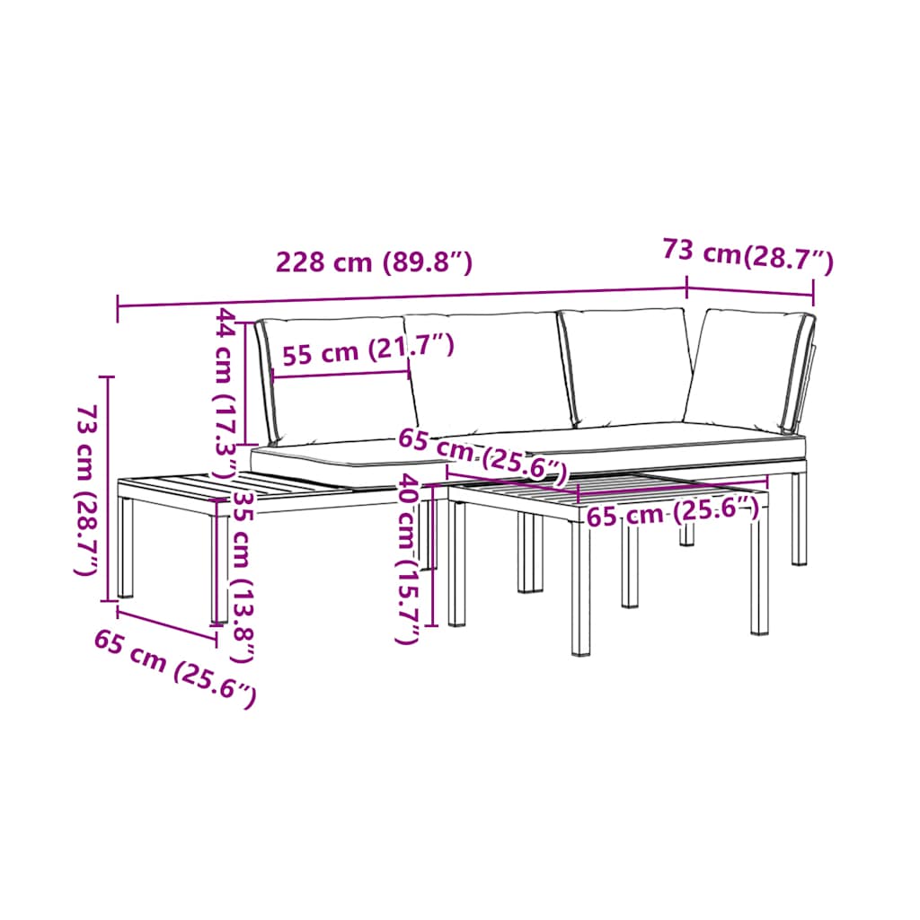 Trädgårdssoffa Med Dynor 3 Delar Svart Aluminium