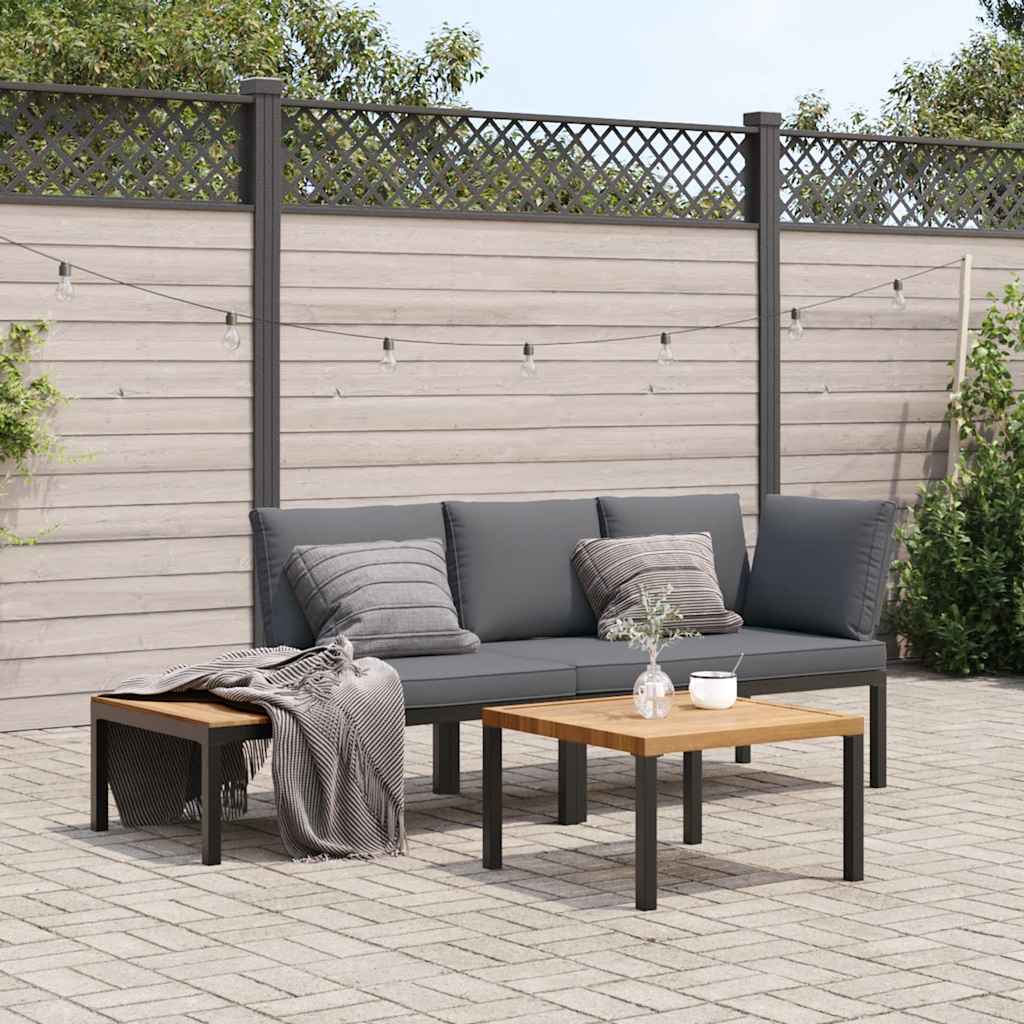Trädgårdssoffa Med Dynor 3 Delar Svart Aluminium