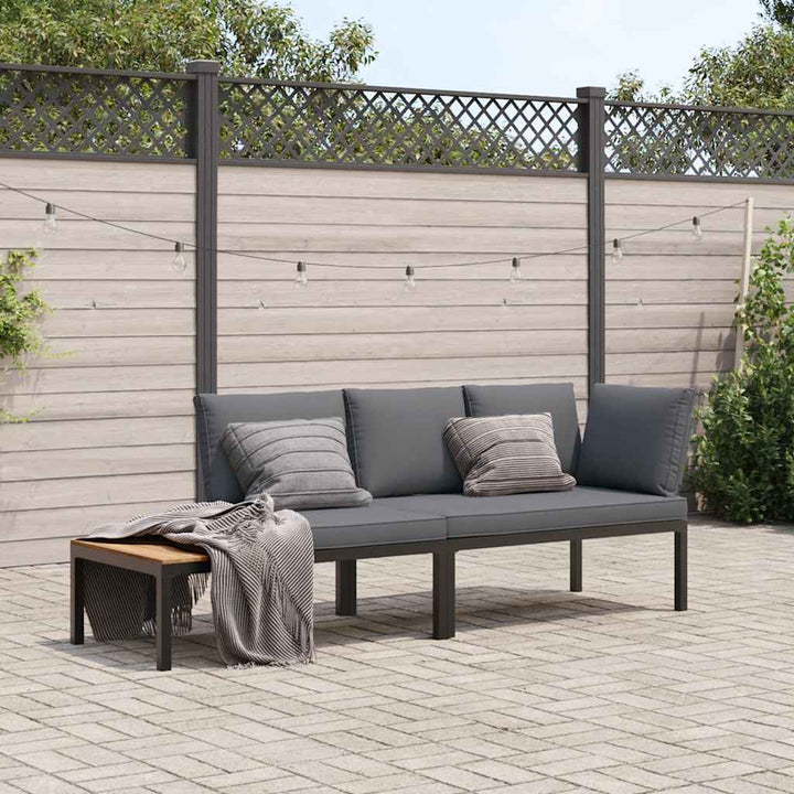 Trädgårdssoffa Med Dynor 3 Delar Svart Aluminium
