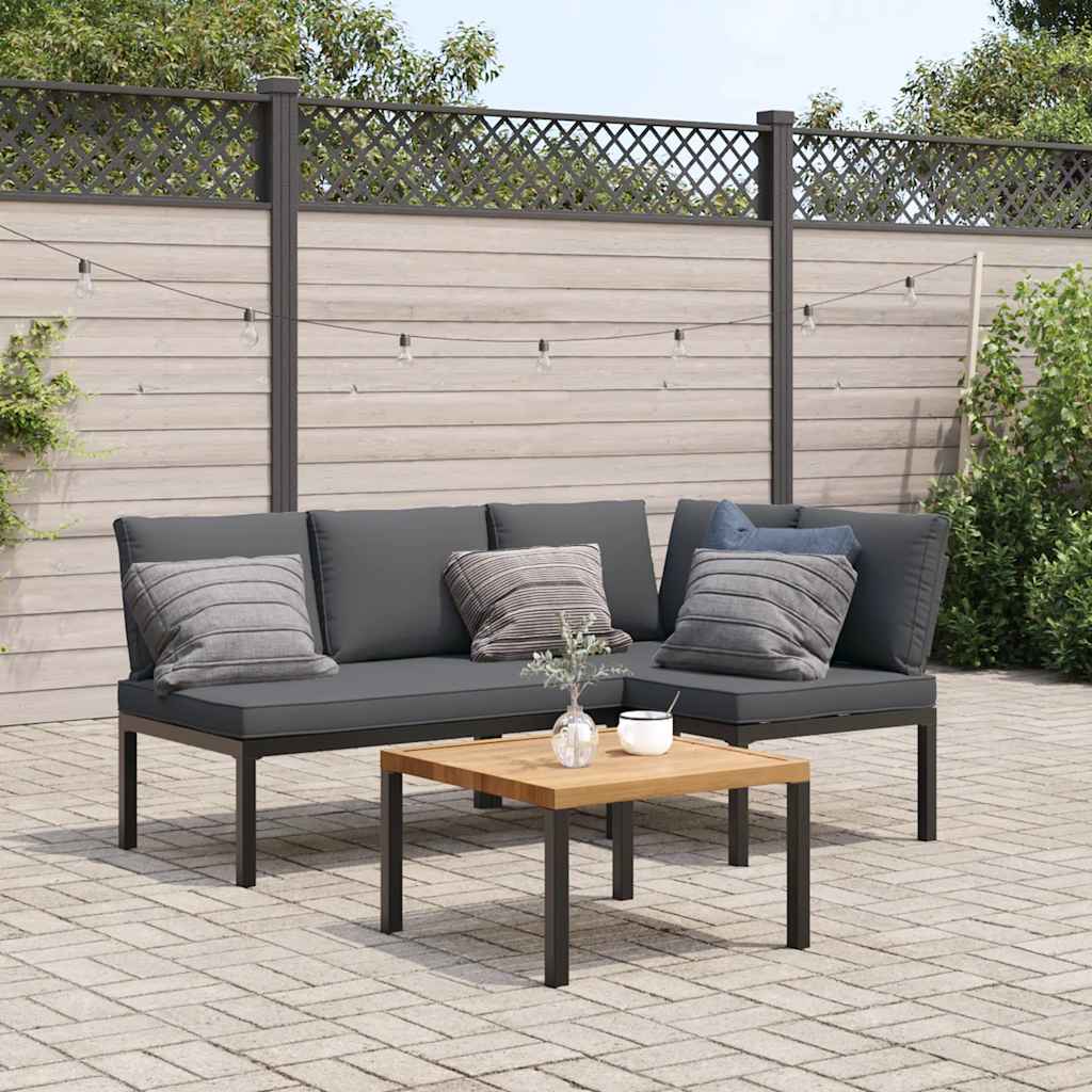 Trädgårdssoffa Med Dynor 2 Delar Svart Aluminium