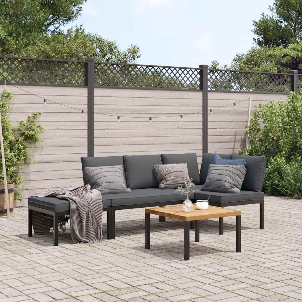 Trädgårdssoffa Med Dynor 3 Delar Svart Aluminium