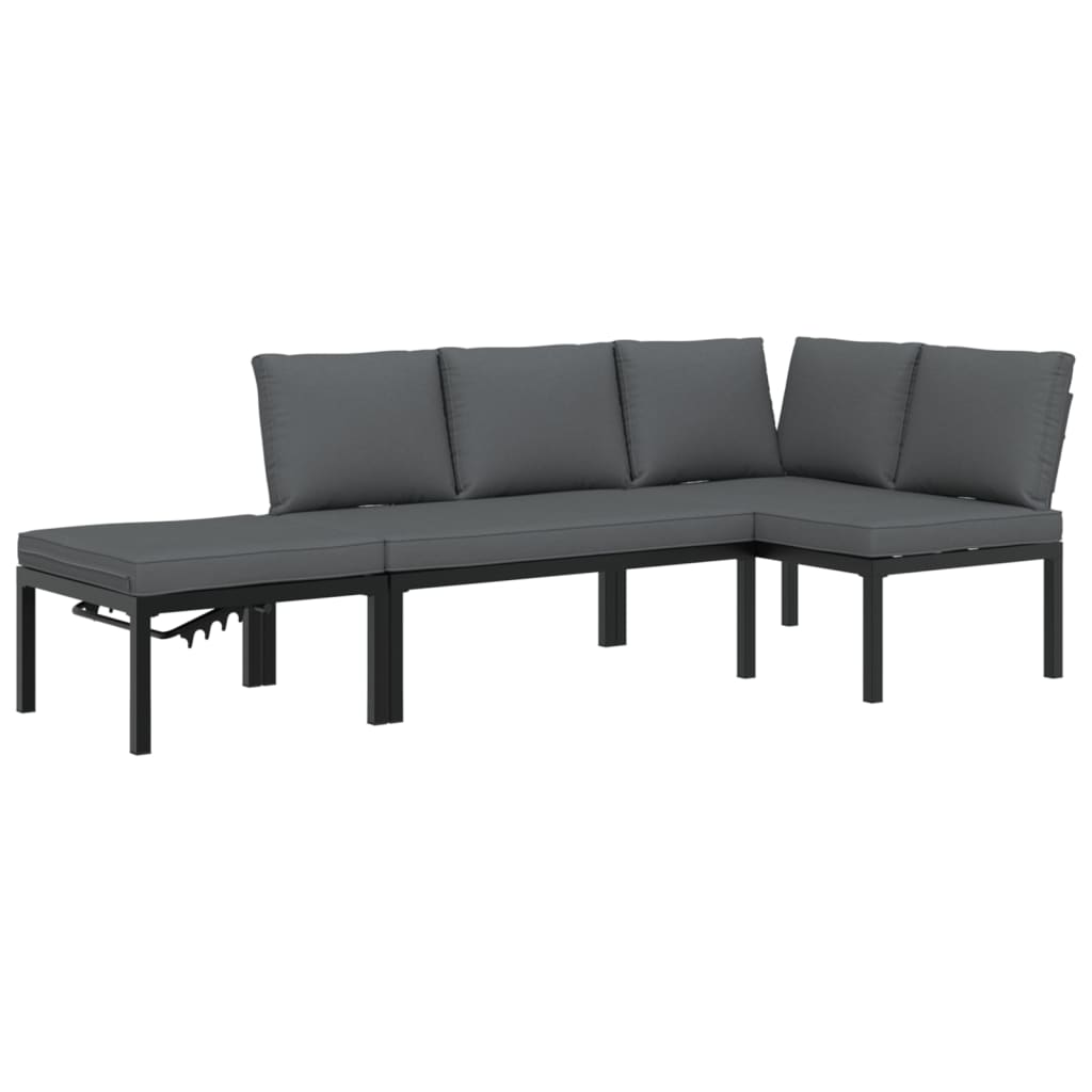 Trädgårdssoffa Med Dynor 3 Delar Svart Aluminium