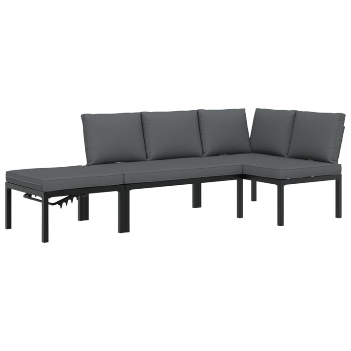 Trädgårdssoffa Med Dynor 3 Delar Svart Aluminium