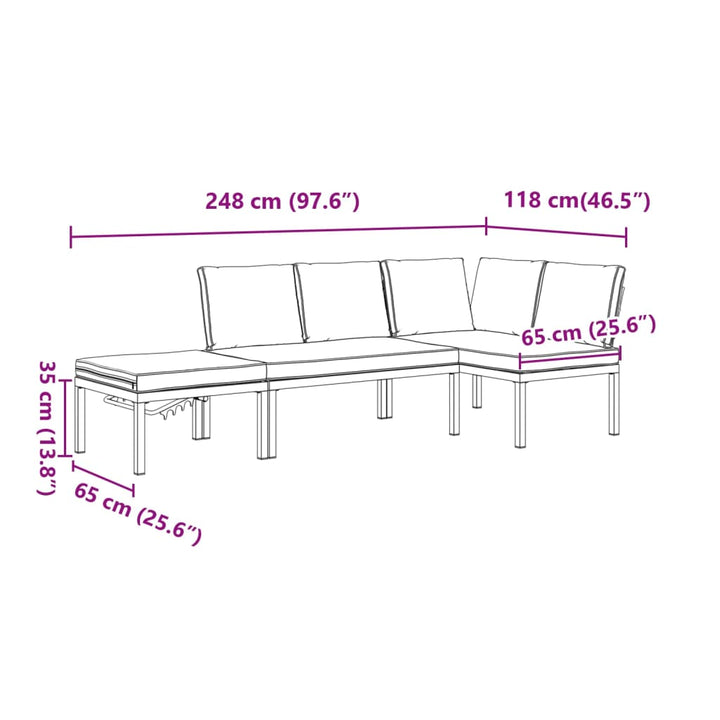 Trädgårdssoffa Med Dynor 3 Delar Svart Aluminium