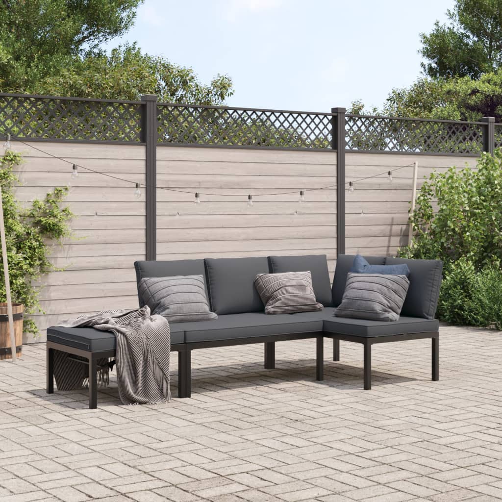 Trädgårdssoffa Med Dynor 3 Delar Svart Aluminium