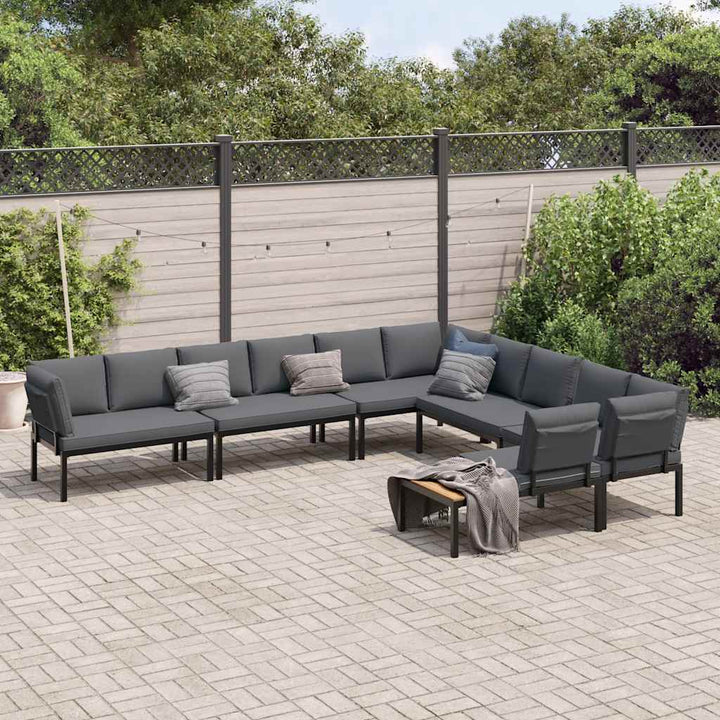 Trädgårdssoffa Med Dynor 7 Delar Svart Aluminium