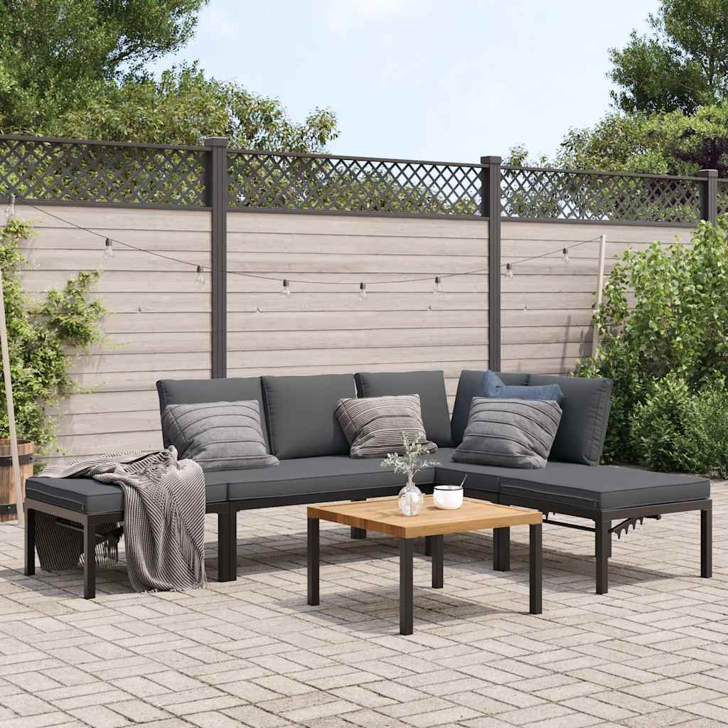 Trädgårdssoffa Med Dynor 4 Delar Svart Aluminium