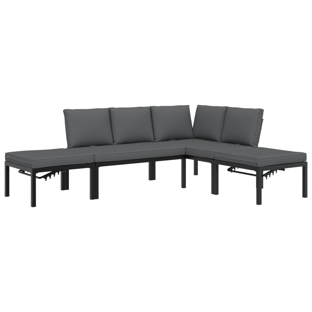 Trädgårdssoffa Med Dynor 4 Delar Svart Aluminium