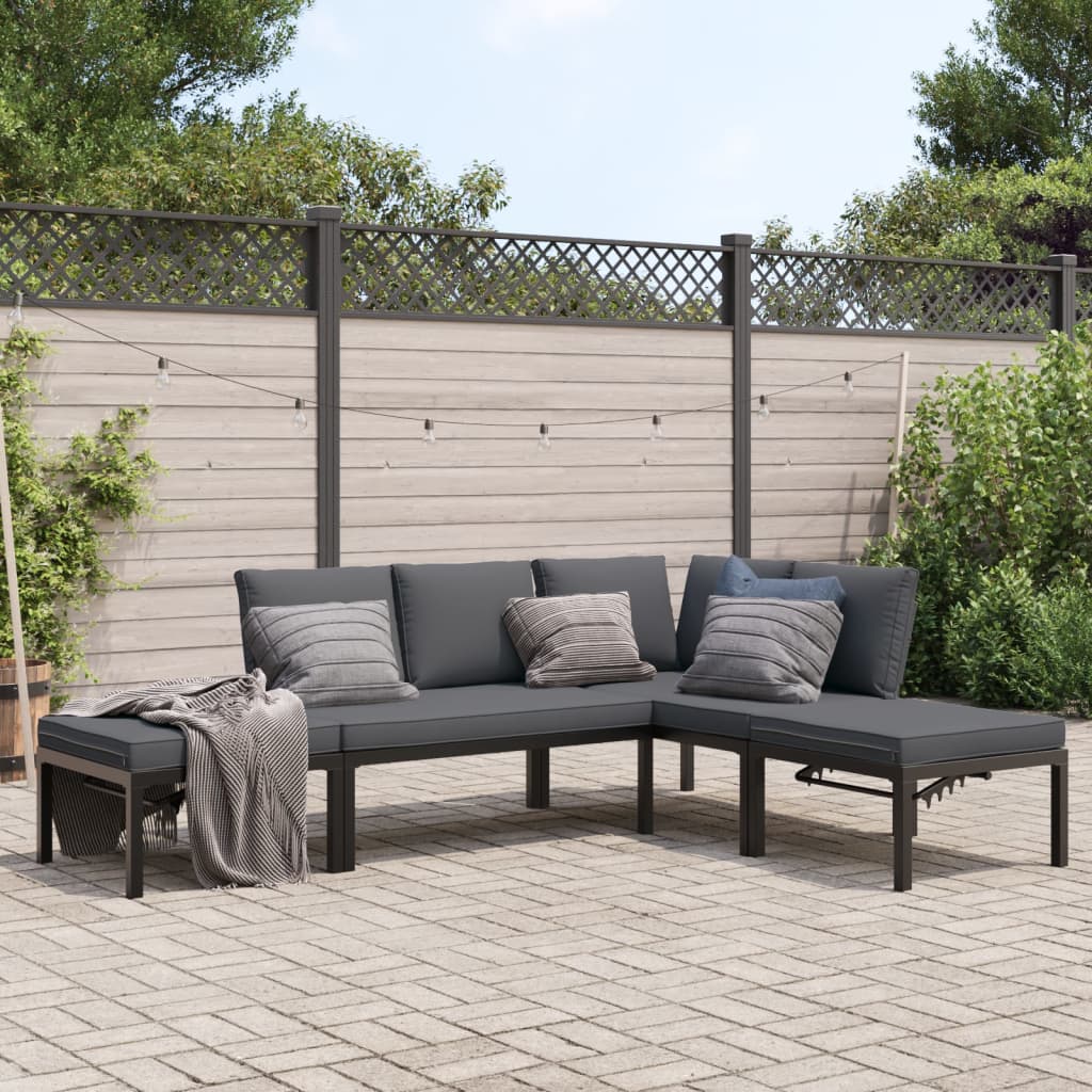 Trädgårdssoffa Med Dynor 4 Delar Svart Aluminium
