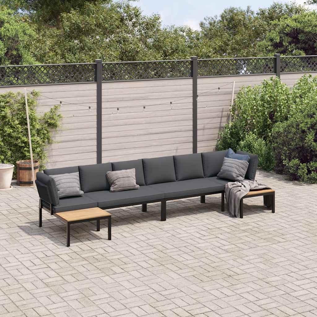 Trädgårdssoffa Med Dynor 4 Delar Svart Aluminium