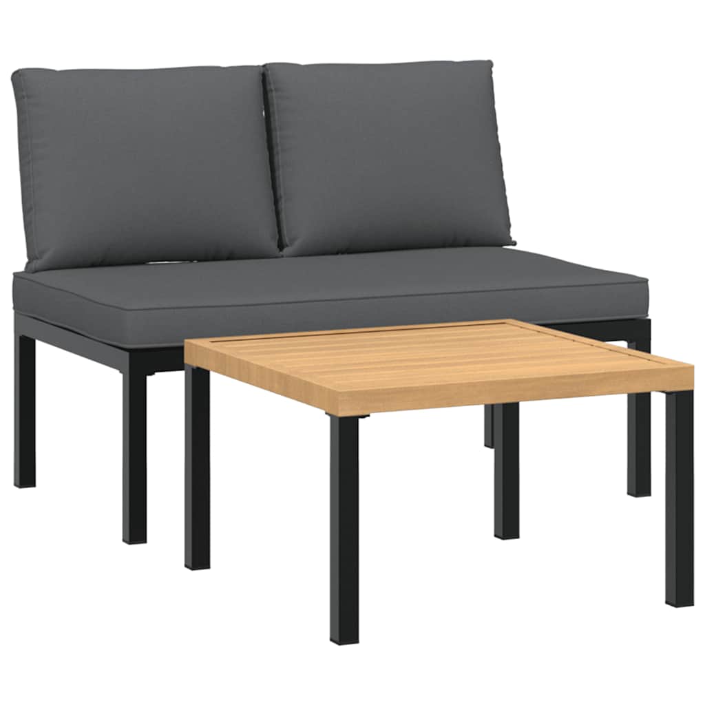 Trädgårdssoffa Med Dynor 2 Delar Svart Aluminium