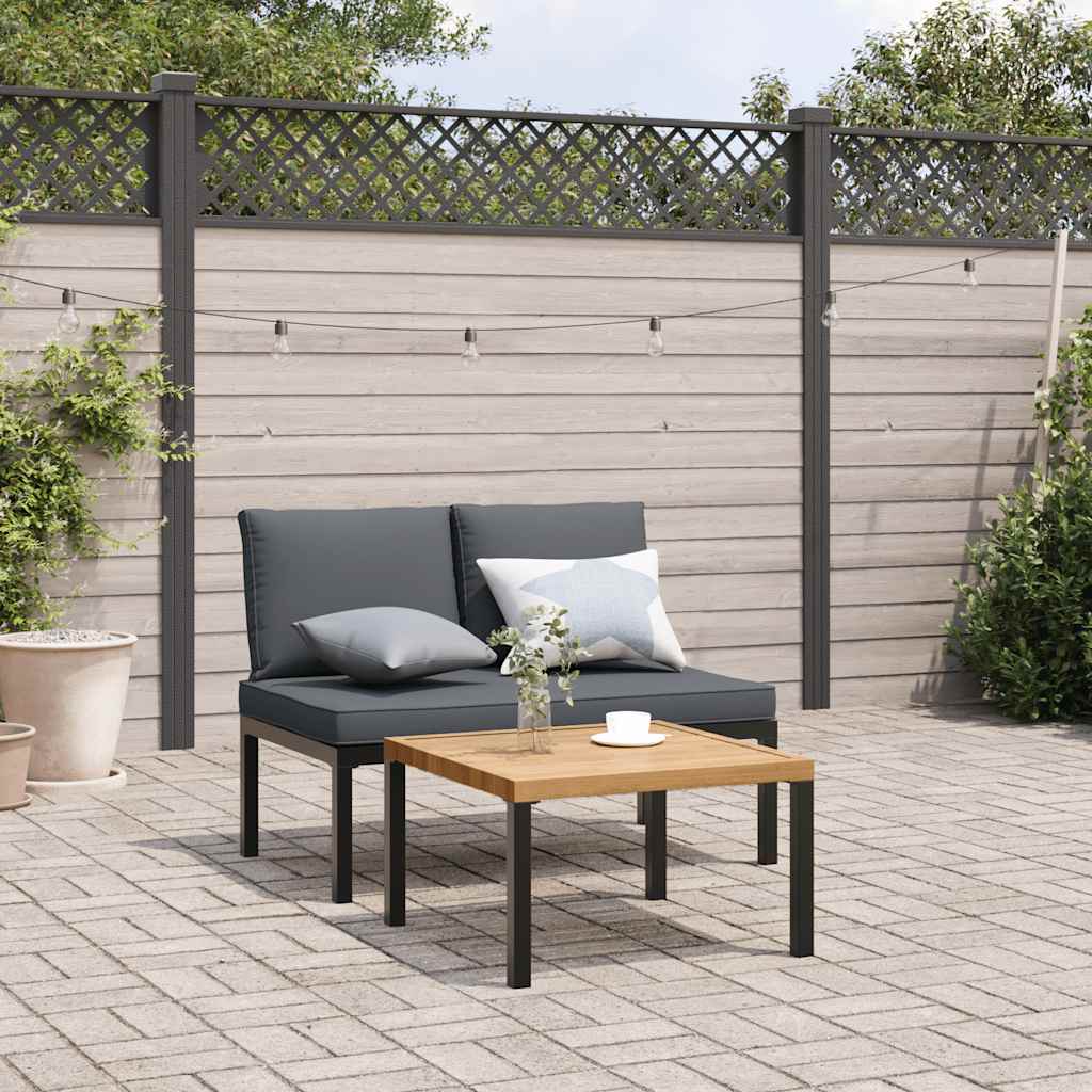 Trädgårdssoffa Med Dynor 2 Delar Svart Aluminium