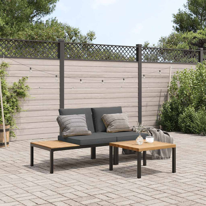 Trädgårdssoffa Med Dynor 2 Delar Svart Aluminium