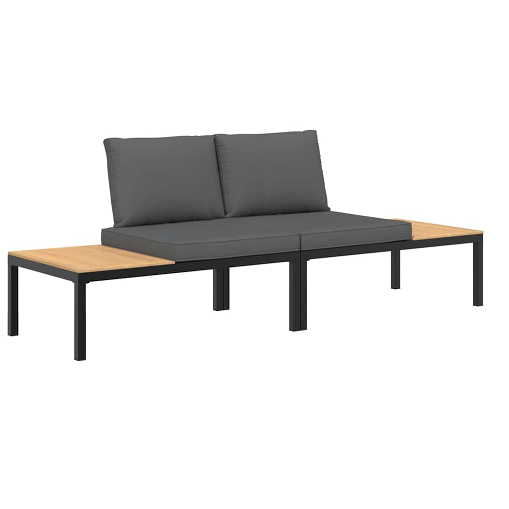 Trädgårdssoffa Med Dynor 2 Delar Svart Aluminium