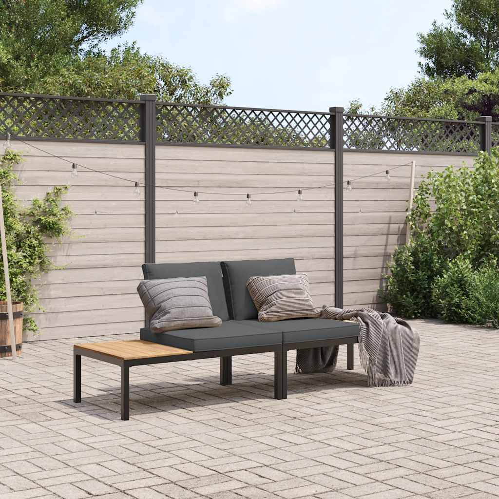 Trädgårdssoffa Med Dynor 2 Delar Svart Aluminium