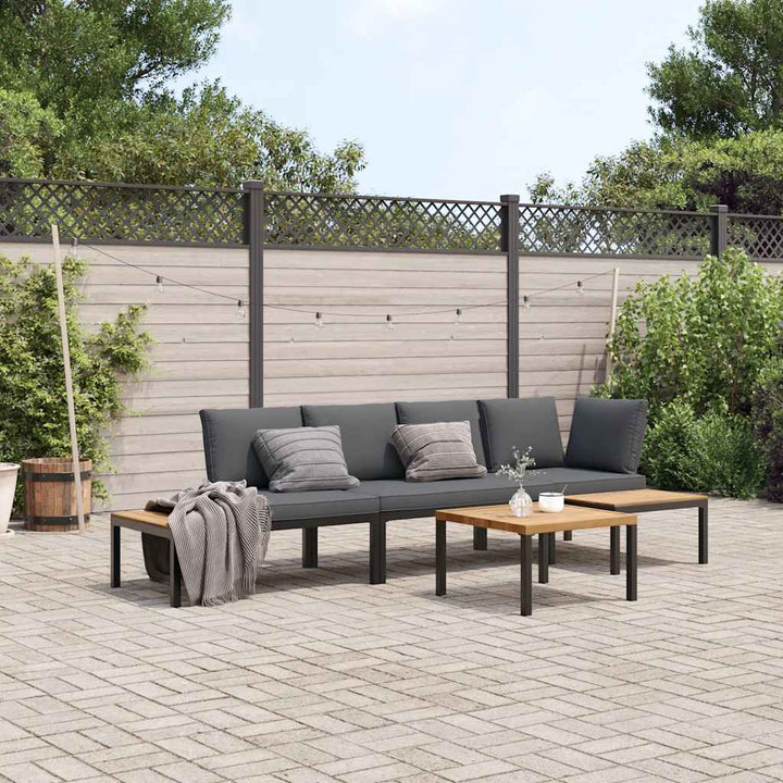 Trädgårdssoffa Med Dynor 3 Delar Svart Aluminium