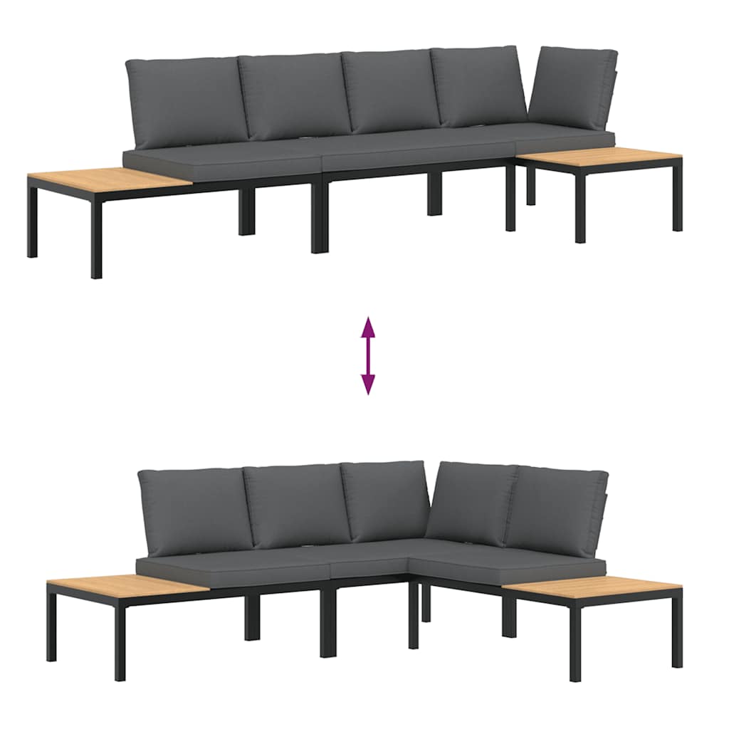 Trädgårdssoffa Med Dynor 3 Delar Svart Aluminium