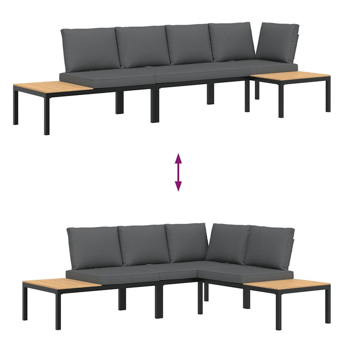 Trädgårdssoffa Med Dynor 3 Delar Svart Aluminium
