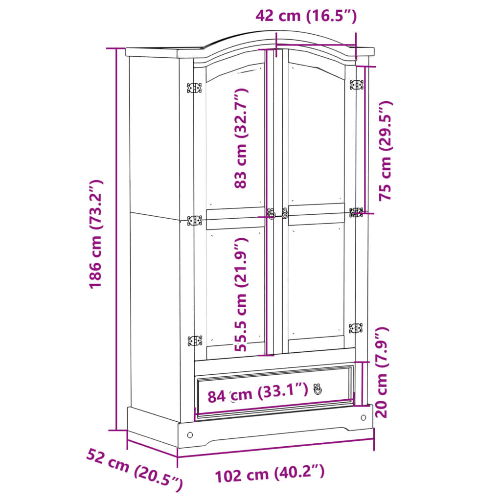 Garderob Corona 102X52X186 Cm Massiv Furu