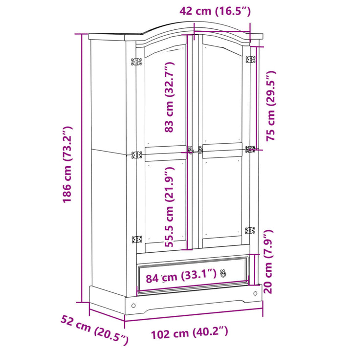 Garderob Corona 102X52X186 Cm Massiv Furu
