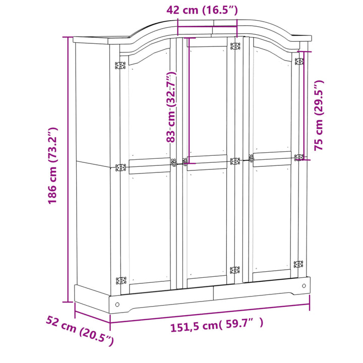 Garderob Corona 151,5X52X186 Cm Massiv Furu