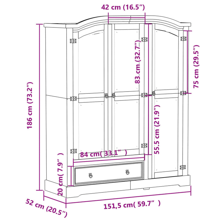 Garderob Corona 151,5X52X186 Cm Massiv Furu
