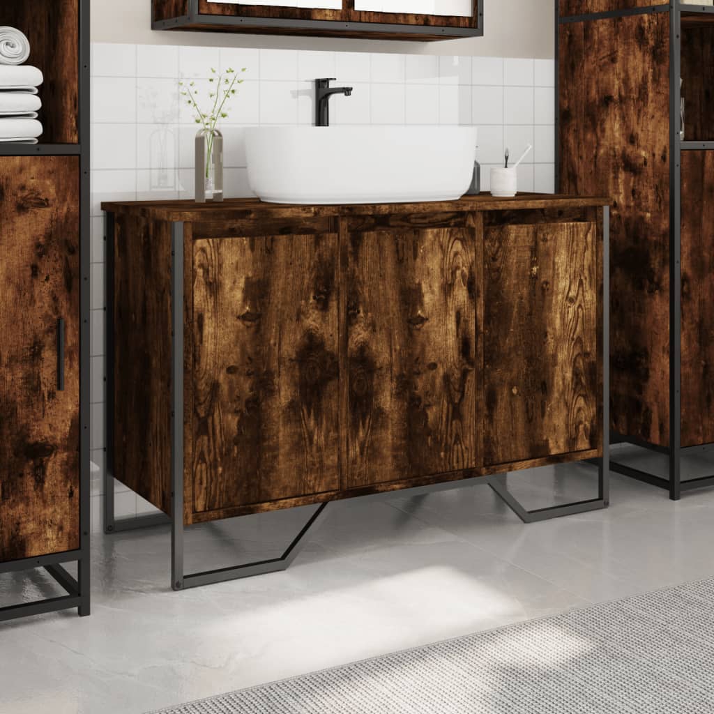 Tvättställsskåp Rökfärgad Ek 91X35X60 Cm Konstruerat Trä