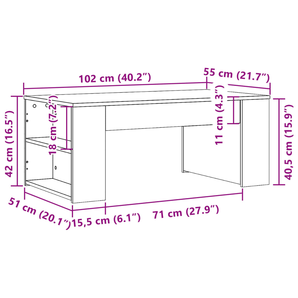 Soffbord Sonoma-Ek 102X55X42 Cm Konstruerat Trä