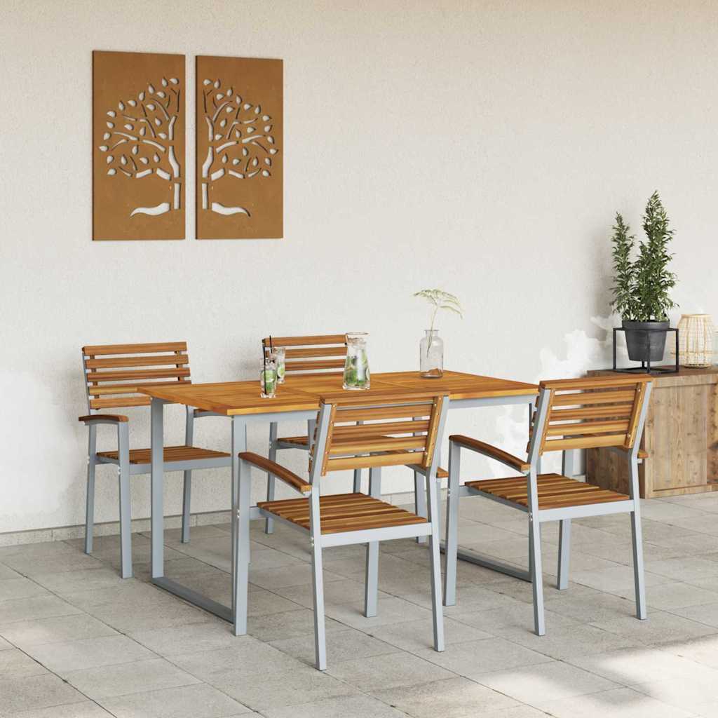 Trädgårdsmöbelset 5 Pcs Grå Massivt Akaciaträ