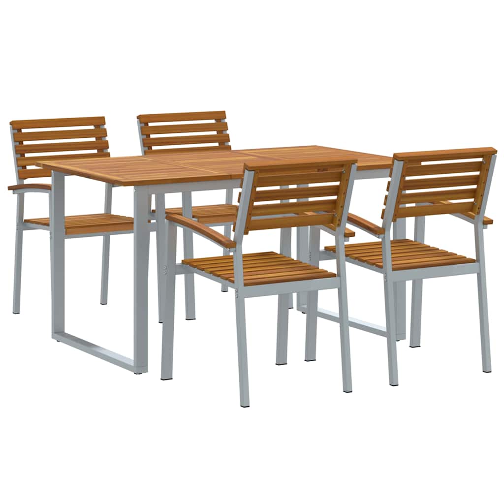 Trädgårdsmöbelset 5 Pcs Grå Massivt Akaciaträ