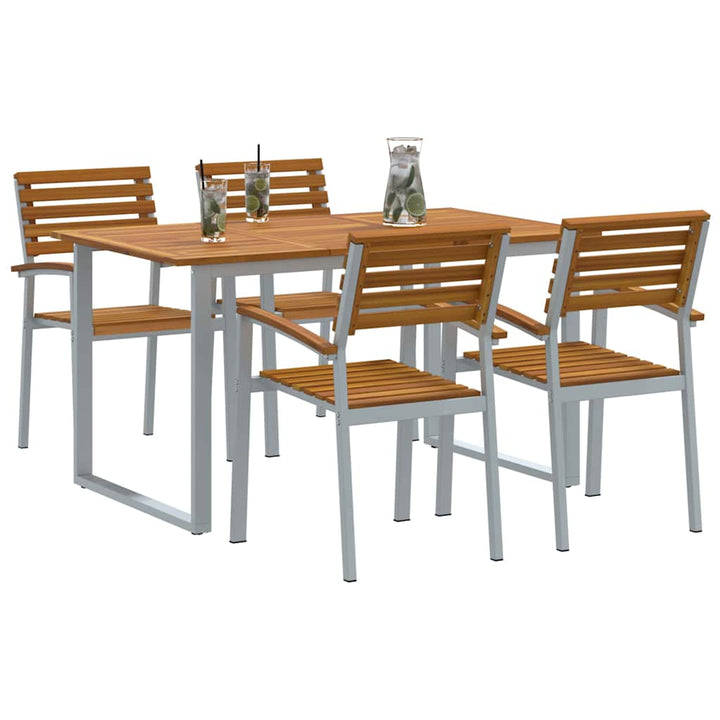 Trädgårdsmöbelset 5 Pcs Grå Massivt Akaciaträ