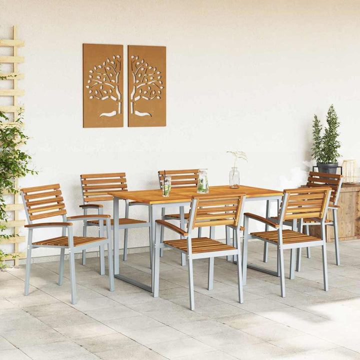 Trädgårdsmöbelset 7 Pcs Grå Massivt Akaciaträ