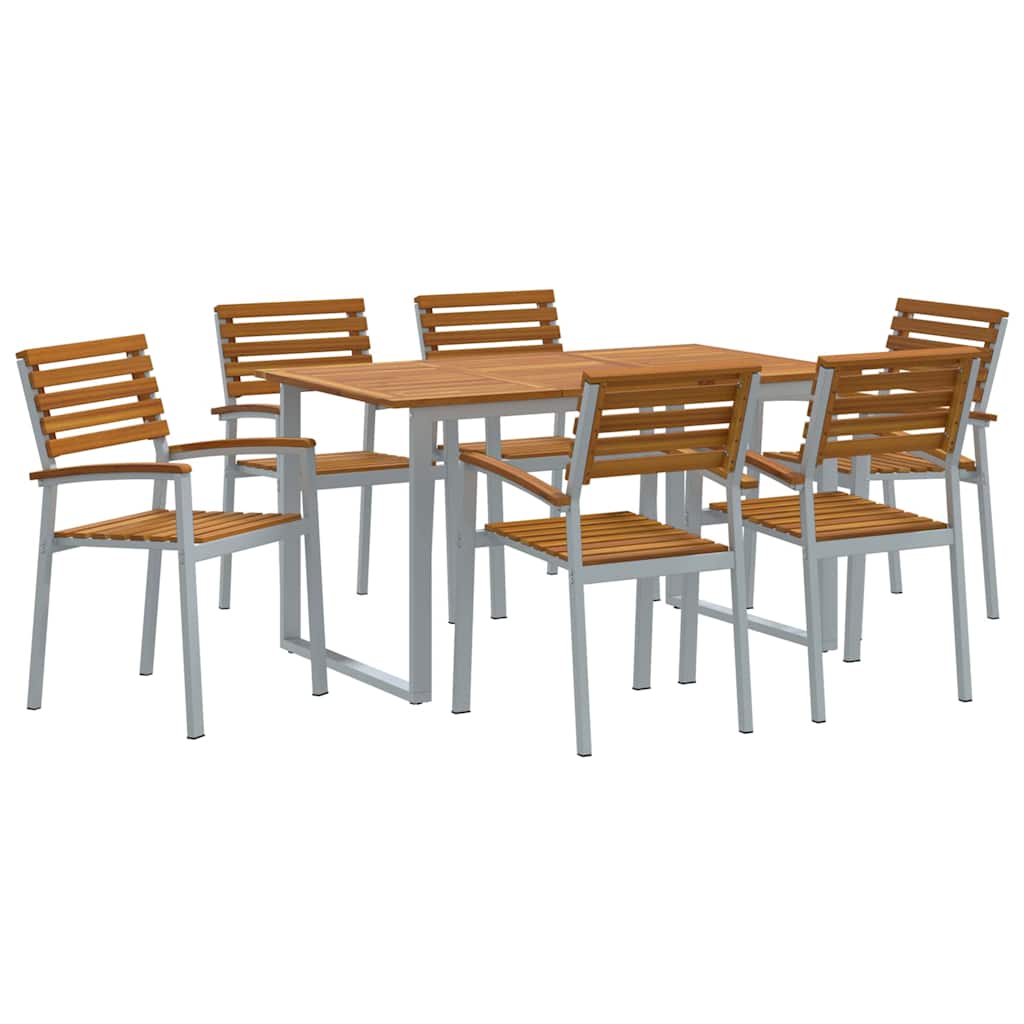 Trädgårdsmöbelset 7 Pcs Grå Massivt Akaciaträ