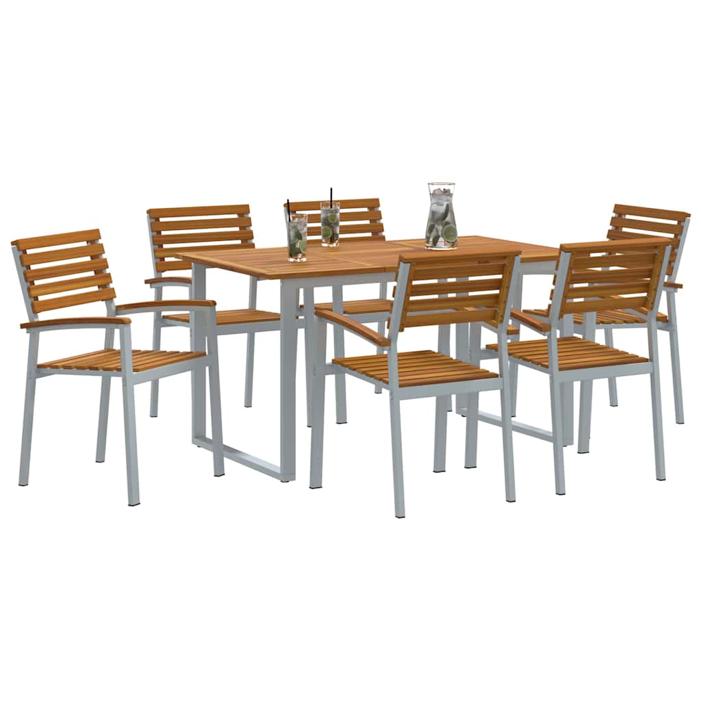 Trädgårdsmöbelset 7 Pcs Grå Massivt Akaciaträ