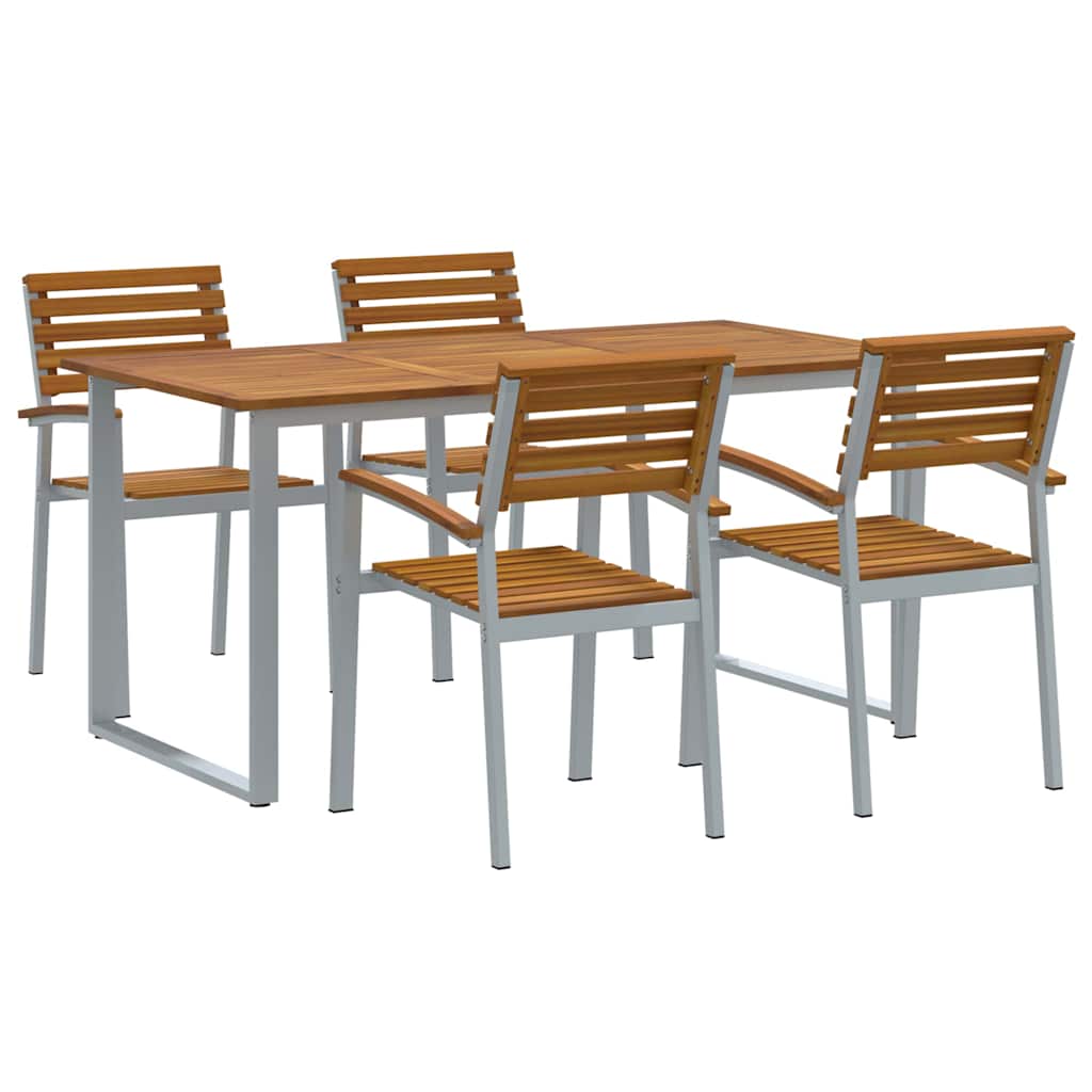 Trädgårdsmöbelset 5 Pcs Grå Massivt Akaciaträ
