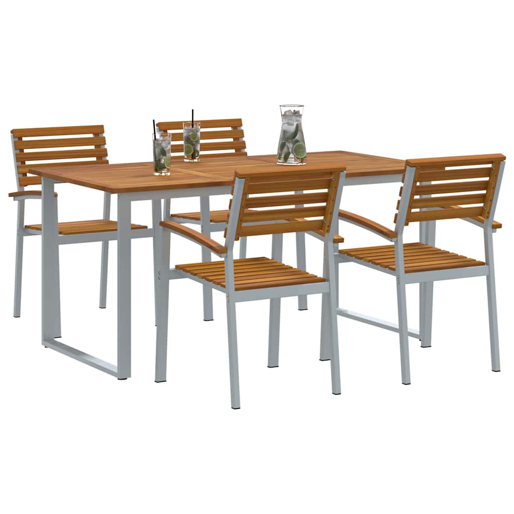 Trädgårdsmöbelset 5 Pcs Grå Massivt Akaciaträ