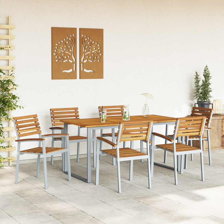 Trädgårdsmöbelset 7 Pcs Grå Massivt Akaciaträ