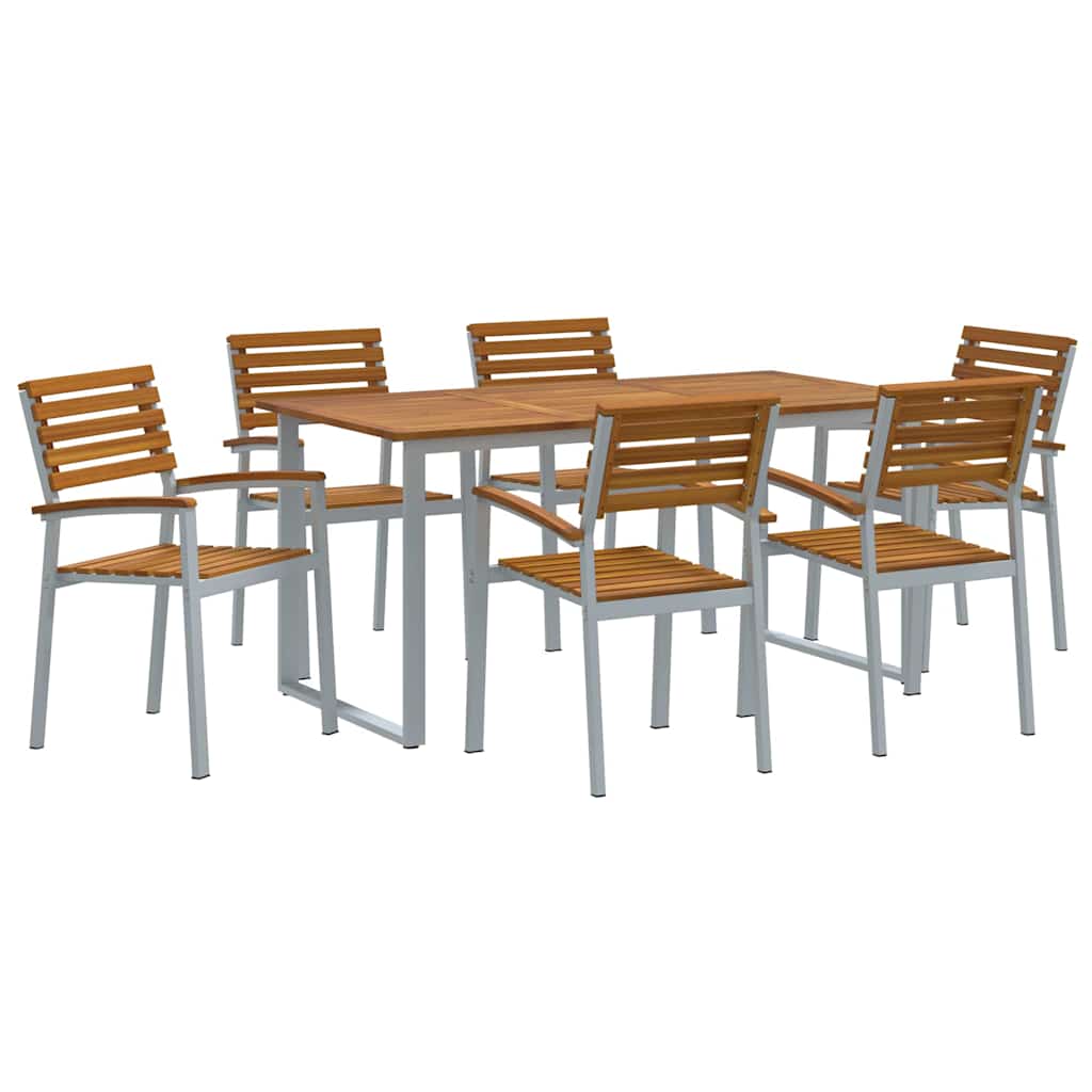 Trädgårdsmöbelset 7 Pcs Grå Massivt Akaciaträ