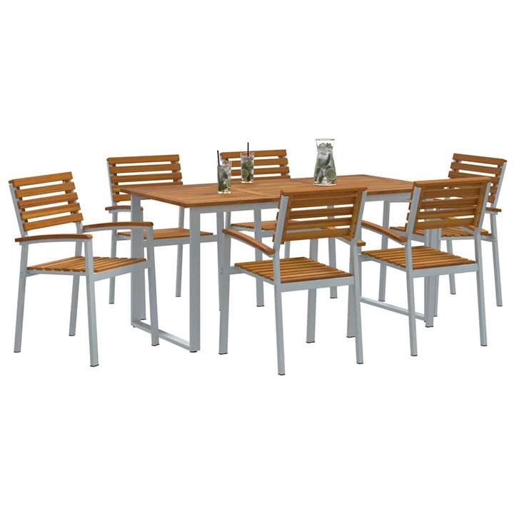 Trädgårdsmöbelset 7 Pcs Grå Massivt Akaciaträ