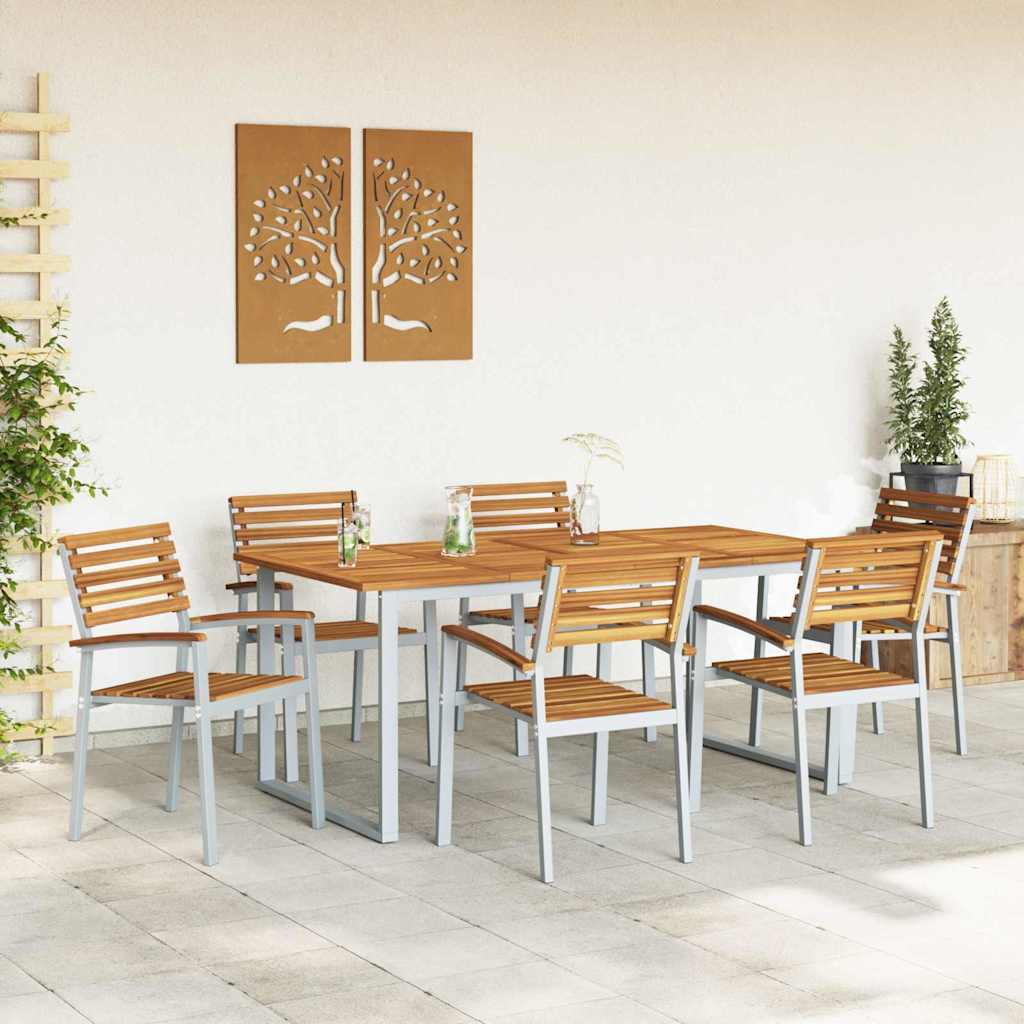 Trädgårdsmöbelset 7 Pcs Grå Massivt Akaciaträ