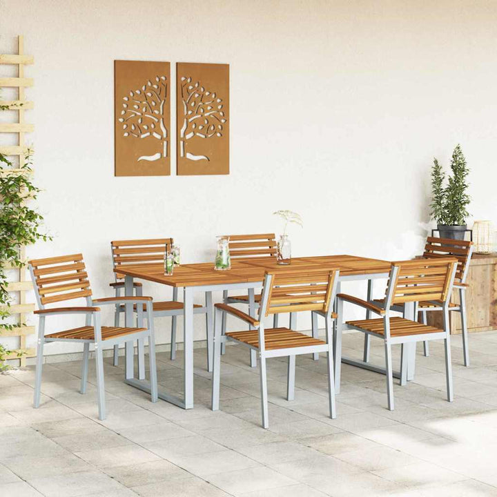 Trädgårdsmöbelset 7 Pcs Grå Massivt Akaciaträ
