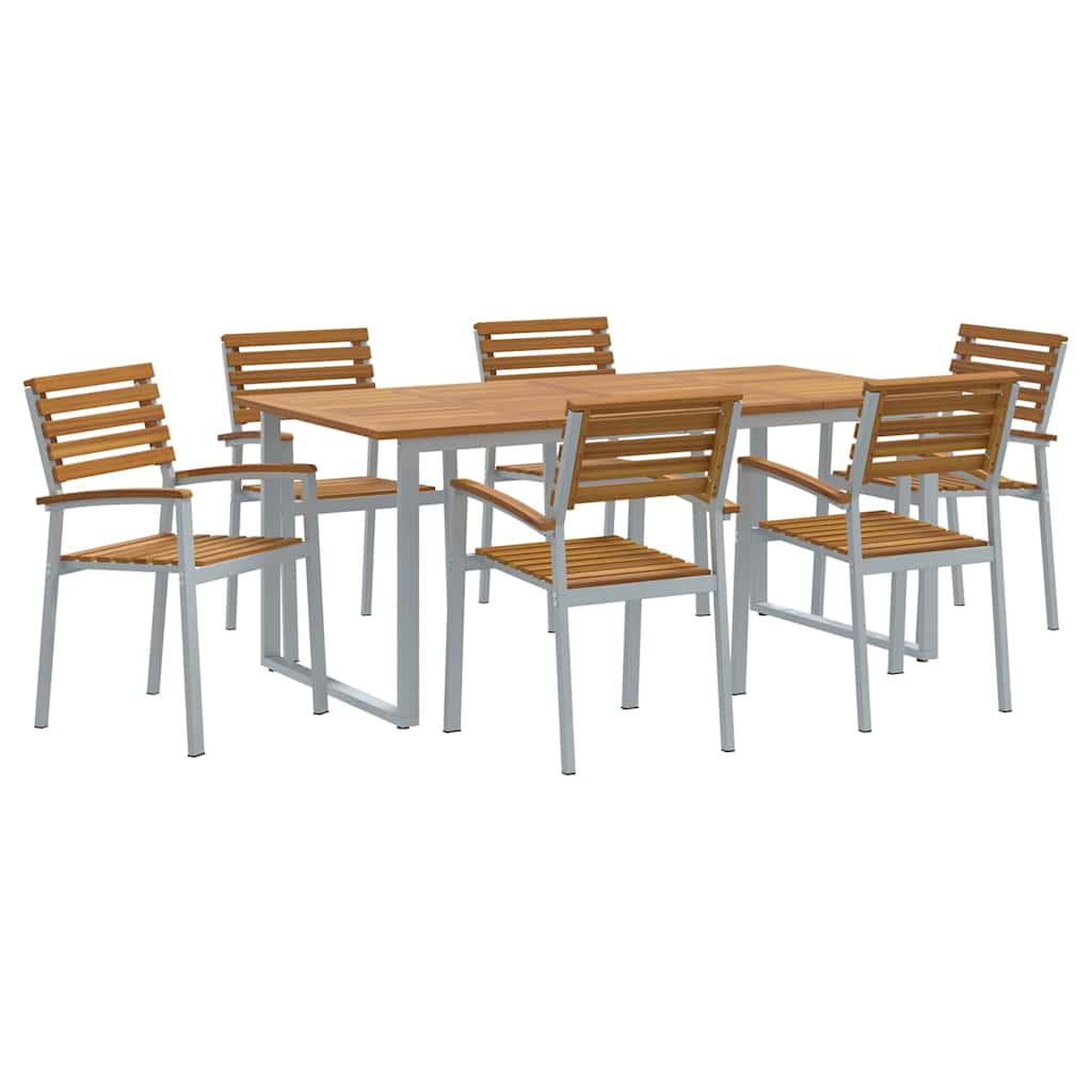 Trädgårdsmöbelset 7 Pcs Grå Massivt Akaciaträ