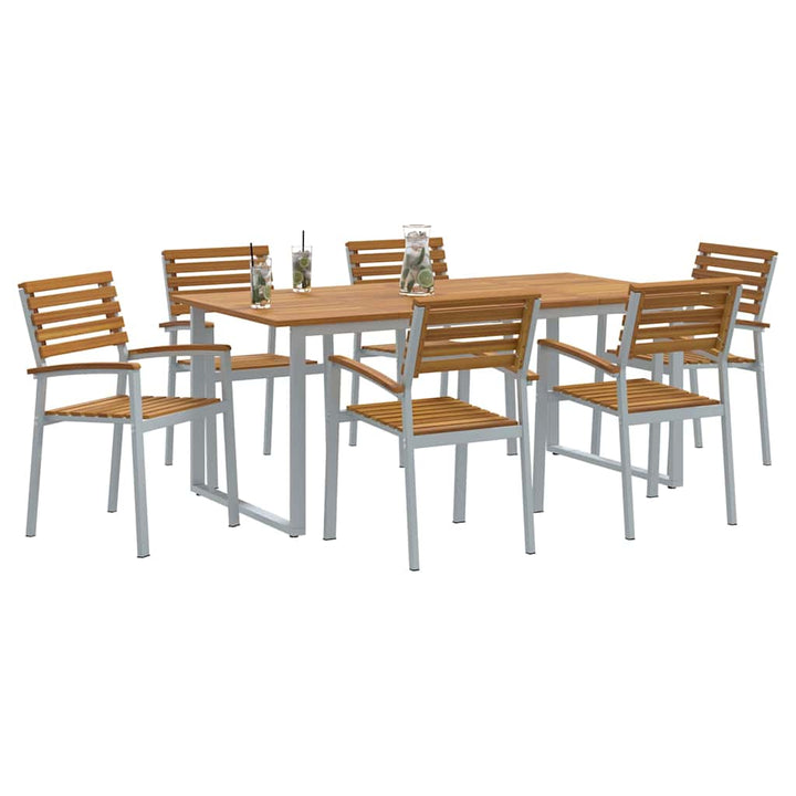 Trädgårdsmöbelset 7 Pcs Grå Massivt Akaciaträ