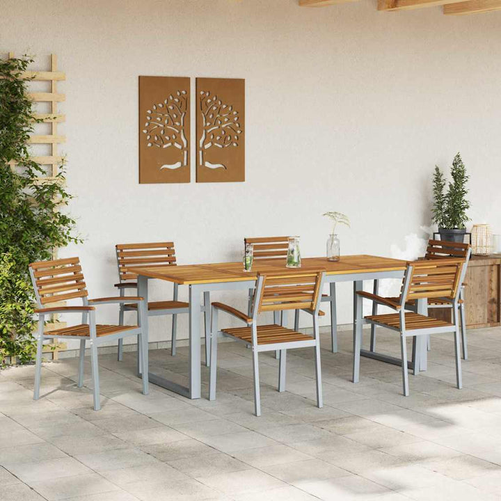 Trädgårdsmöbelset 7 Pcs Grå Massivt Akaciaträ