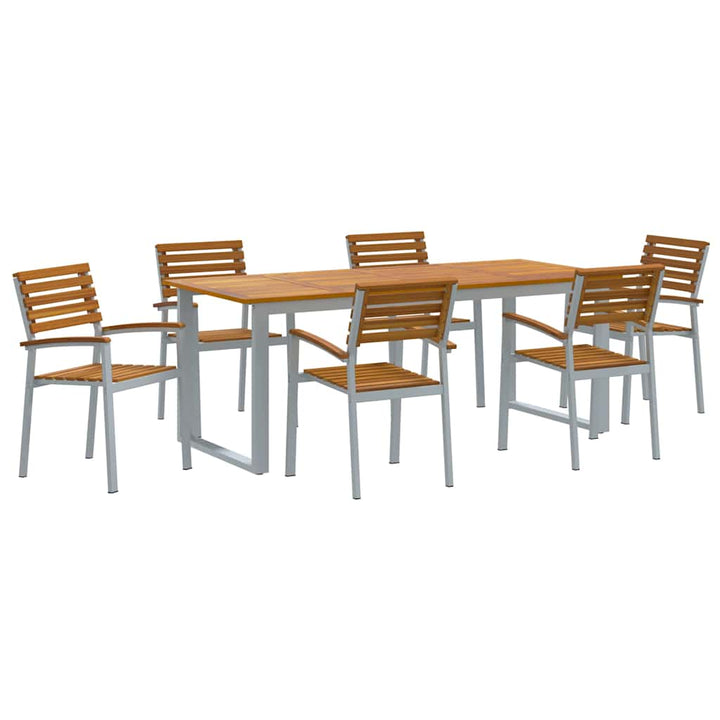 Trädgårdsmöbelset 7 Pcs Grå Massivt Akaciaträ