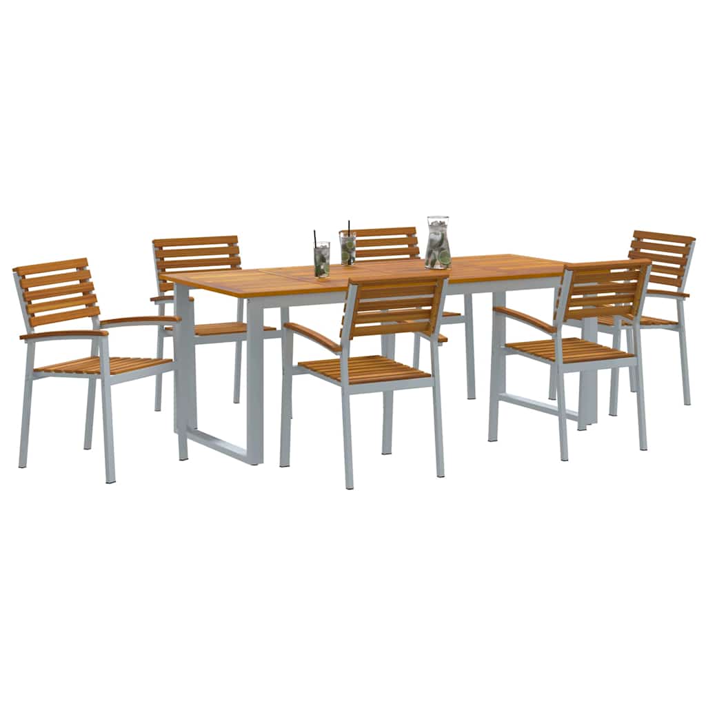 Trädgårdsmöbelset 7 Pcs Grå Massivt Akaciaträ