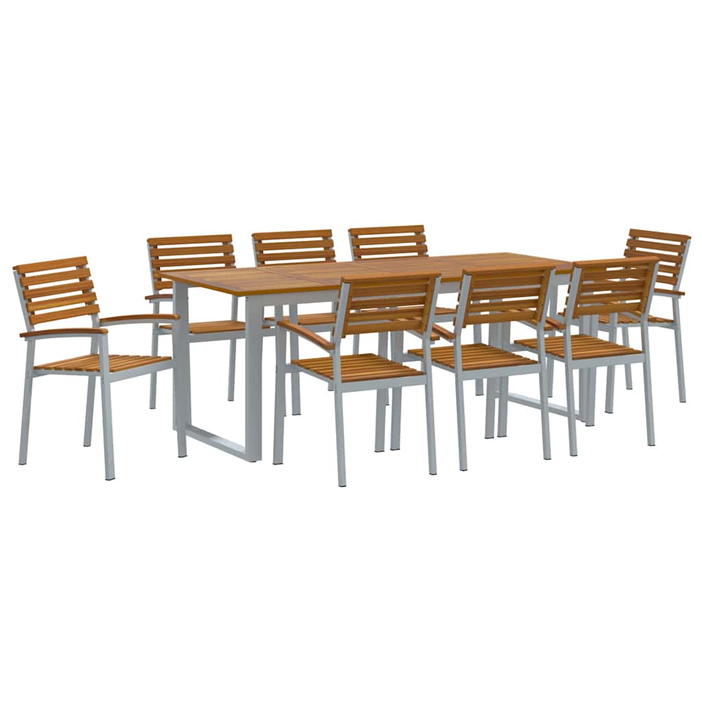 Trädgårdsmöbelset 9 Pcs Grå Massivt Akaciaträ