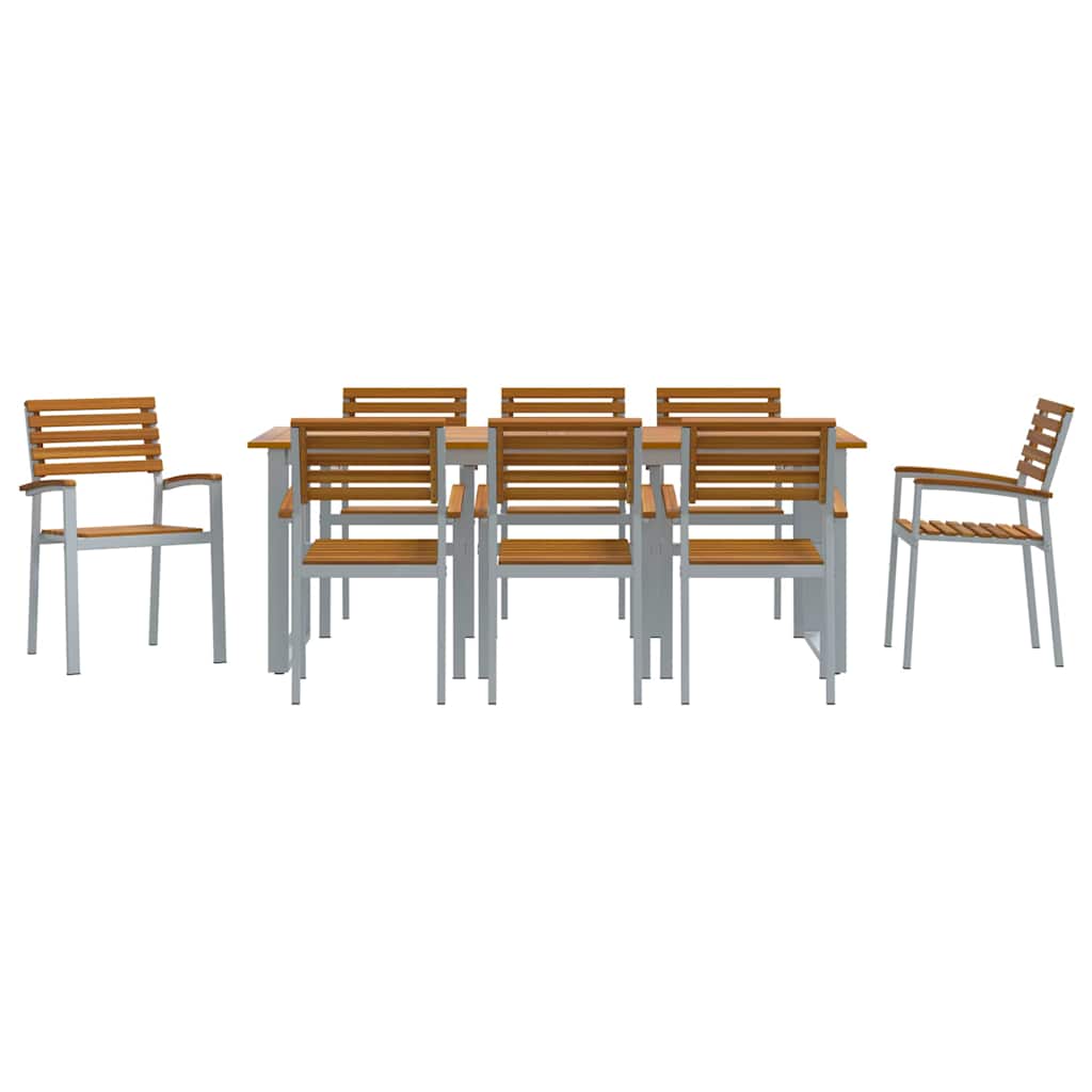 Trädgårdsmöbelset 9 Pcs Grå Massivt Akaciaträ