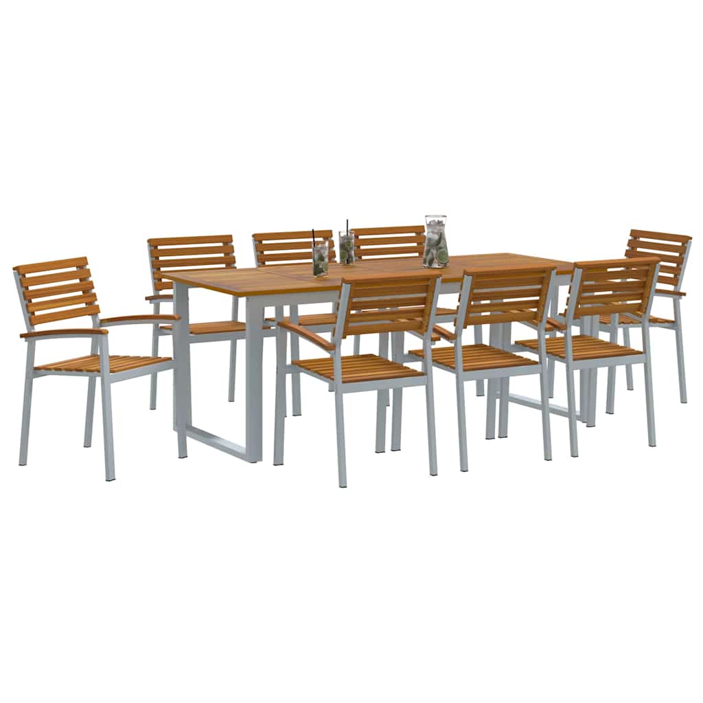 Trädgårdsmöbelset 9 Pcs Grå Massivt Akaciaträ
