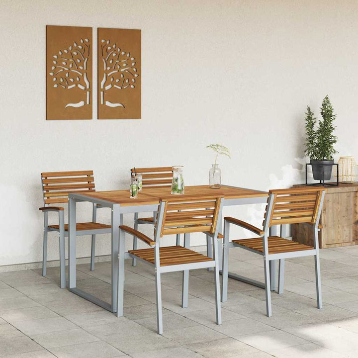 Trädgårdsmöbelset 5 Pcs Grå Massivt Akaciaträ